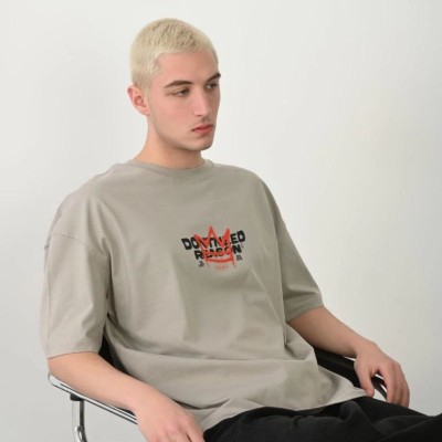 Erkek Baskılı T-Shirt Kısa Kol Bisiklet Yaka Rahat Kalıp Tişört  - Boyalı Gri