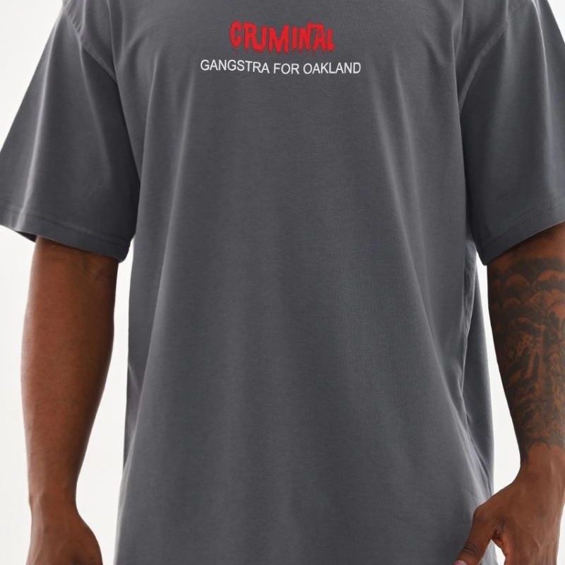 Erkek Baskılı T-Shirt Kısa Kol Bisiklet Yaka Rahat Kalıp Tişört - Füme