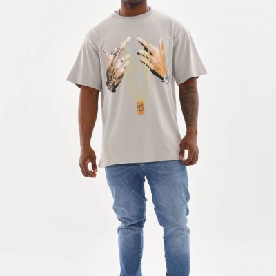 Erkek Baskılı T-Shirt Kısa Kol Bisiklet Yaka Rahat Kalıp Tişört - Gri
