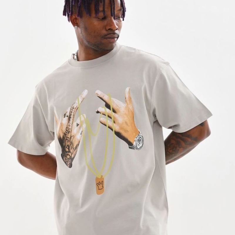 Erkek Baskılı T-Shirt Kısa Kol Bisiklet Yaka Rahat Kalıp Tişört - Gri