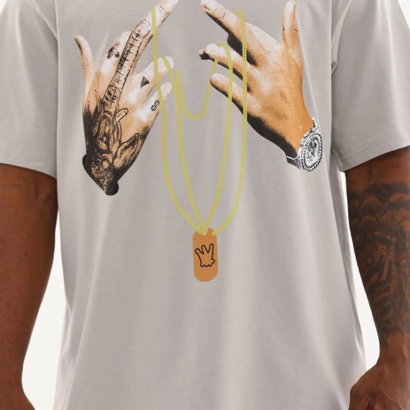 Erkek Baskılı T-Shirt Kısa Kol Bisiklet Yaka Rahat Kalıp Tişört - Gri