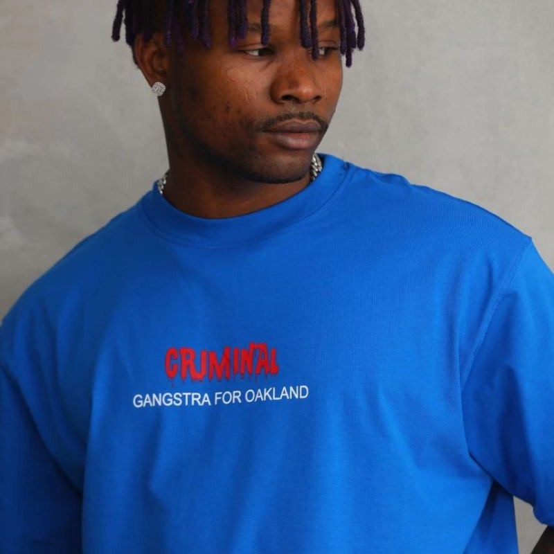 Erkek Baskılı T-Shirt Kısa Kol Bisiklet Yaka Rahat Kalıp Tişört  - Mavi