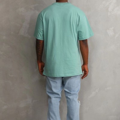 Erkek Baskılı T-Shirt Kısa Kol Bisiklet Yaka Rahat Kalıp Tişört - Mint Yeşili