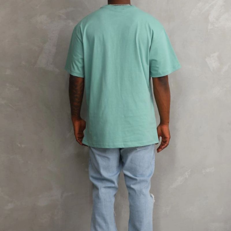 Erkek Baskılı T-Shirt Kısa Kol Bisiklet Yaka Rahat Kalıp Tişört - Mint Yeşili