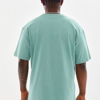 Erkek Baskılı T-Shirt Kısa Kol Bisiklet Yaka Rahat Kalıp Tişört - Mint Yeşili