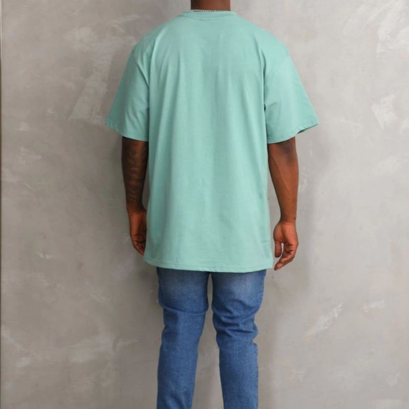 Erkek Baskılı T-Shirt Kısa Kol Bisiklet Yaka Rahat Kalıp Tişört - Mint Yeşili