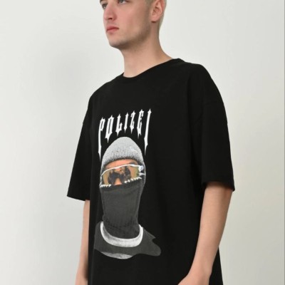 Erkek Baskılı T-Shirt Kısa Kol Bisiklet Yaka Rahat Kalıp Tişört - Siyah