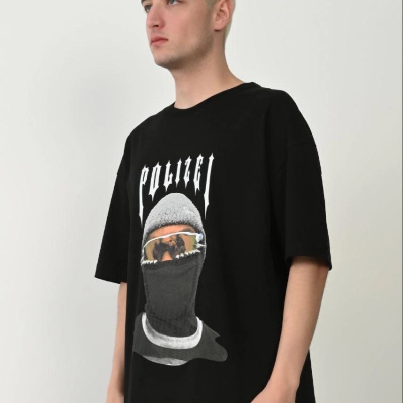 Erkek Baskılı T-Shirt Kısa Kol Bisiklet Yaka Rahat Kalıp Tişört - Siyah