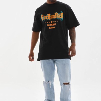 Erkek Baskılı T-Shirt Kısa Kol Bisiklet Yaka Rahat Kalıp Tişört - Siyah
