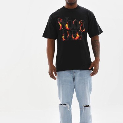 Erkek Baskılı T-Shirt Kısa Kol Bisiklet Yaka Rahat Kalıp Tişört - Siyah