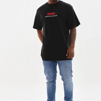 Erkek Baskılı T-Shirt Kısa Kol Bisiklet Yaka Rahat Kalıp Tişört  - Siyah