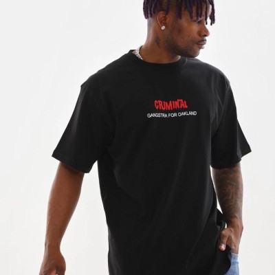 Erkek Baskılı T-Shirt Kısa Kol Bisiklet Yaka Rahat Kalıp Tişört  - Siyah