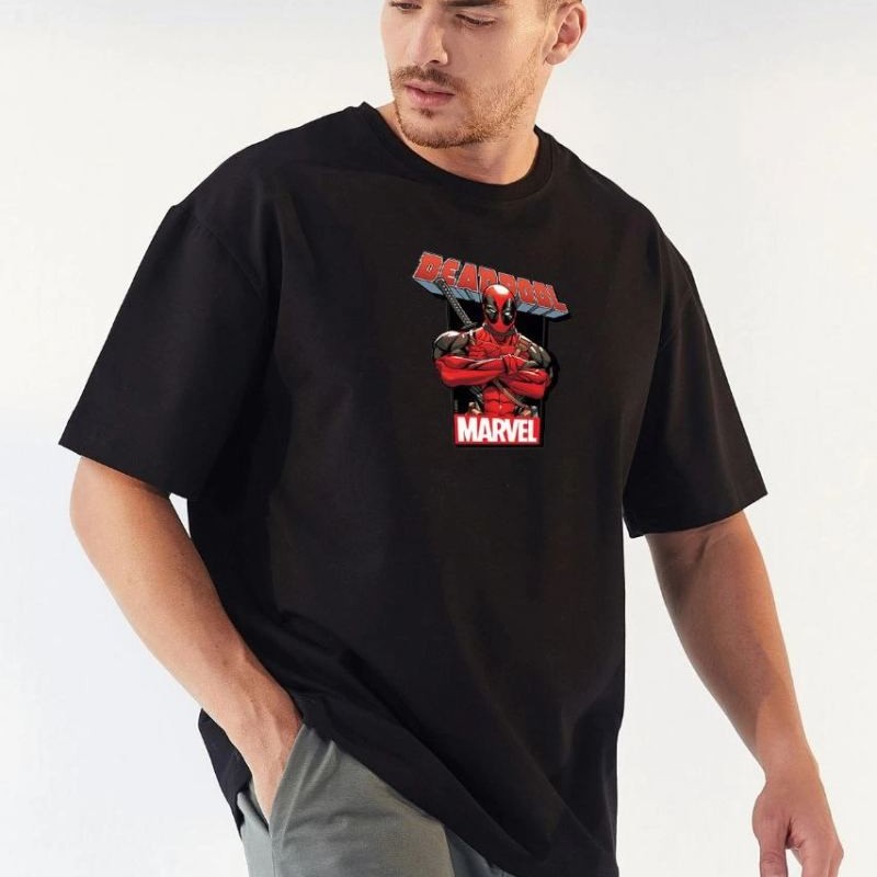 Erkek Baskılı T-Shirt Kısa Kol Bisiklet Yaka Rahat Kalıp Tişört - Siyah