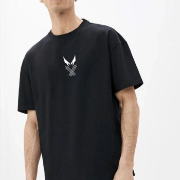 Erkek Baskılı T-Shirt Kısa Kol Bisiklet Yaka Rahat Kalıp Tişört - Siyah