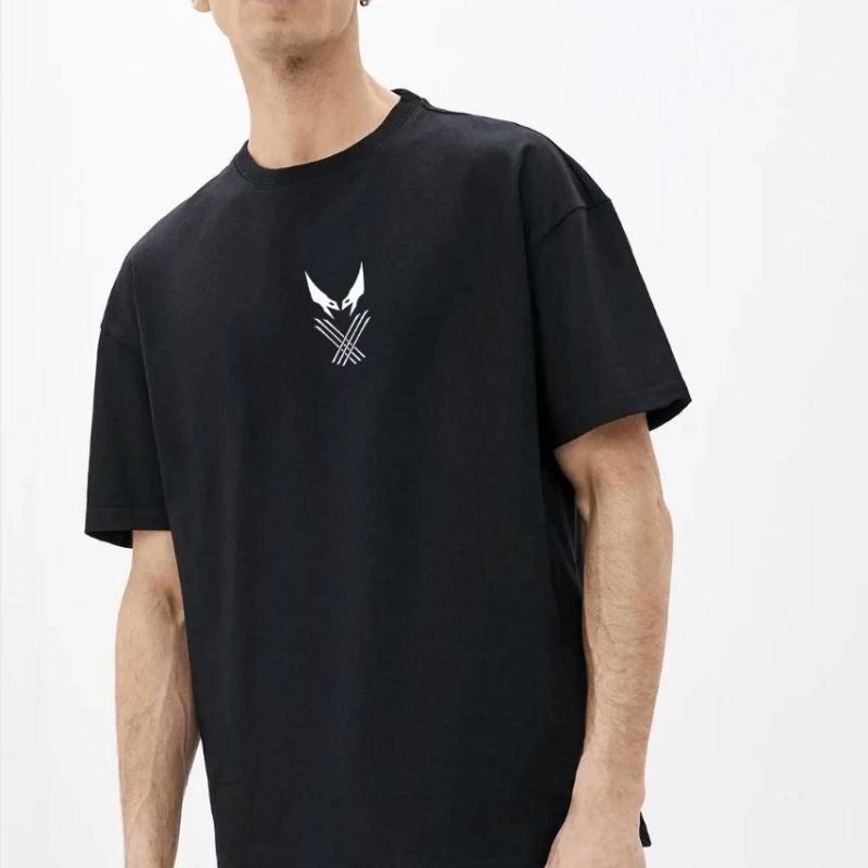 Erkek Baskılı T-Shirt Kısa Kol Bisiklet Yaka Rahat Kalıp Tişört - Siyah