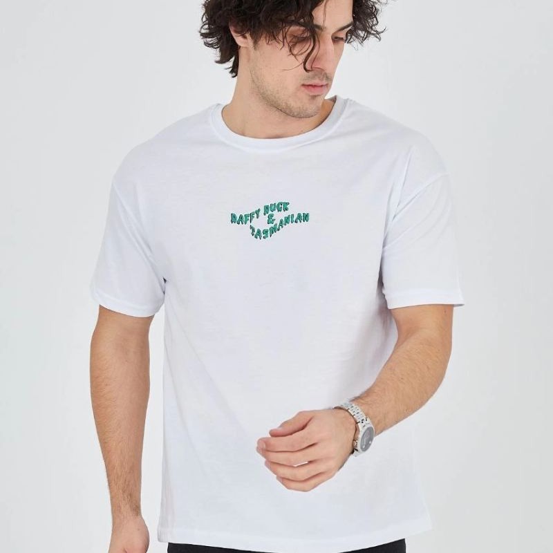 Erkek Baskılı T-Shirt Kısa Kol Bisiklet Yaka Regular Fit Rahat Kalıp Günlük Tişört - Beyaz