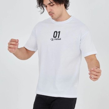 Erkek Baskılı T-Shirt Kısa Kol Bisiklet Yaka Regular Fit Rahat Kalıp Günlük Tişört - Beyaz