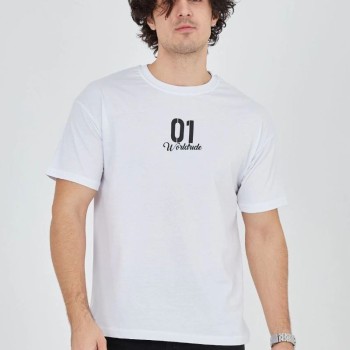 Erkek Baskılı T-Shirt Kısa Kol Bisiklet Yaka Regular Fit Rahat Kalıp Günlük Tişört - Beyaz