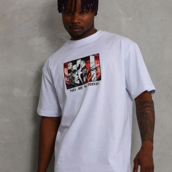 Erkek Baskılı T-Shirt Kısa Kol Bisiklet Yaka Regular Fit Rahat Kalıp Günlük Tişört - Beyaz