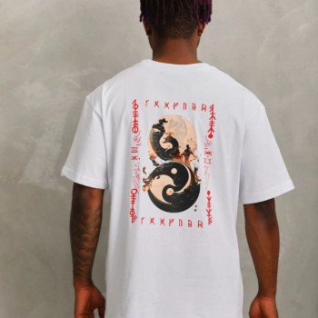 Erkek Baskılı T-Shirt Kısa Kol Bisiklet Yaka Regular Fit Rahat Kalıp Günlük Tişört - Beyaz
