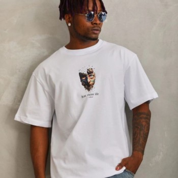 Erkek Baskılı T-Shirt Kısa Kol Bisiklet Yaka Regular Fit Rahat Kalıp Günlük Tişört - Beyaz
