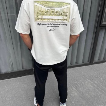 Erkek Baskılı T-Shirt Kısa Kol Bisiklet Yaka Regular Fit Rahat Kalıp Günlük Tişört - Beyaz