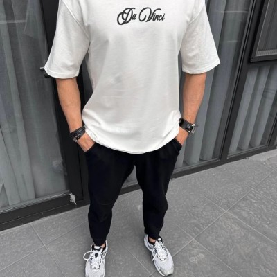 Erkek Baskılı T-Shirt Kısa Kol Bisiklet Yaka Regular Fit Rahat Kalıp Günlük Tişört - Beyaz