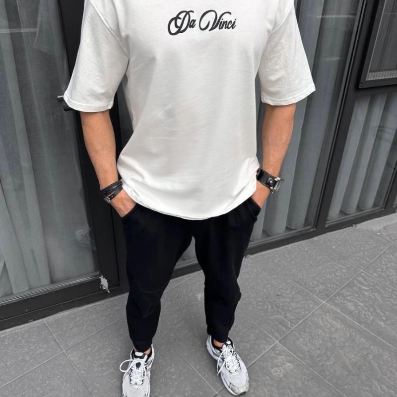 Erkek Baskılı T-Shirt Kısa Kol Bisiklet Yaka Regular Fit Rahat Kalıp Günlük Tişört - Beyaz