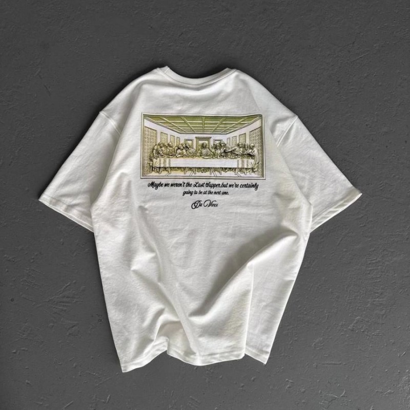 Erkek Baskılı T-Shirt Kısa Kol Bisiklet Yaka Regular Fit Rahat Kalıp Günlük Tişört - Beyaz