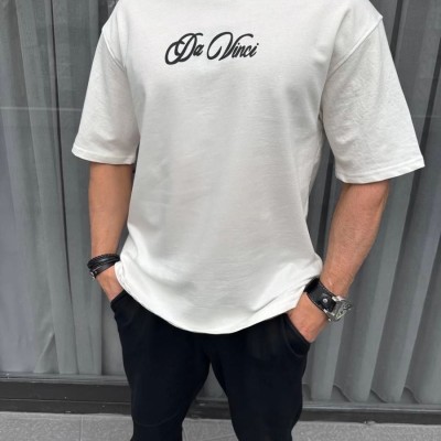 Erkek Baskılı T-Shirt Kısa Kol Bisiklet Yaka Regular Fit Rahat Kalıp Günlük Tişört - Beyaz