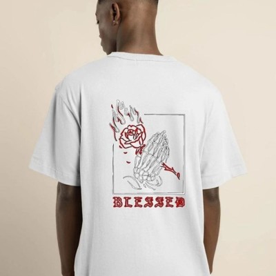 Erkek Baskılı T-Shirt Kısa Kol Bisiklet Yaka Regular Fit Rahat Kalıp Günlük Tişört - Beyaz