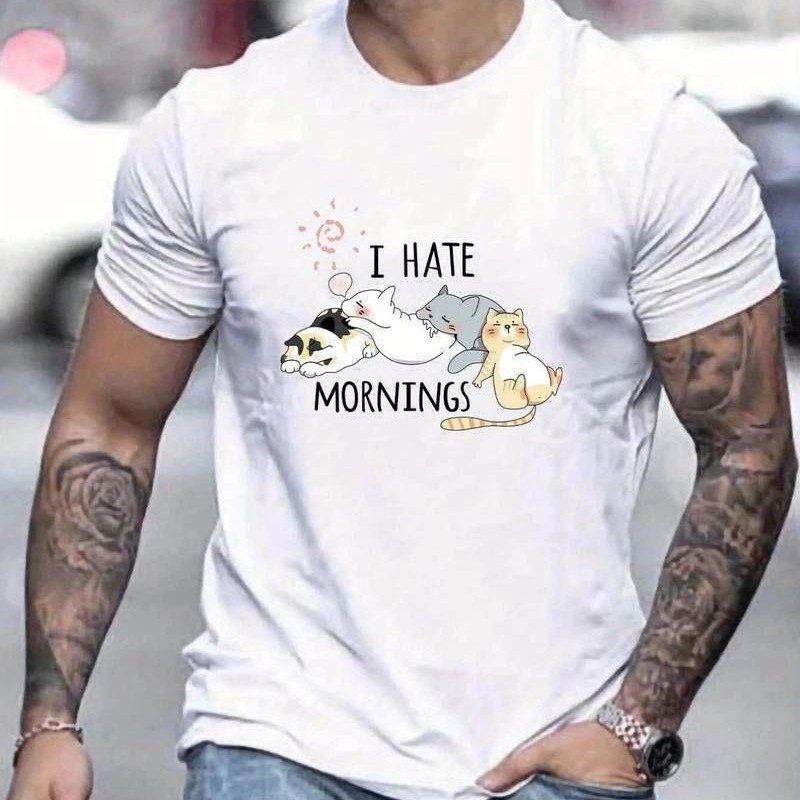 Erkek Baskılı T-Shirt Kısa Kol Bisiklet Yaka Regular Fit Rahat Kalıp Günlük Tişört - Beyaz