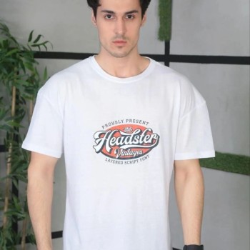 Erkek Baskılı T-Shirt Kısa Kol Bisiklet Yaka Regular Fit Rahat Kalıp Günlük Tişört - Beyaz