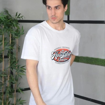 Erkek Baskılı T-Shirt Kısa Kol Bisiklet Yaka Regular Fit Rahat Kalıp Günlük Tişört - Beyaz