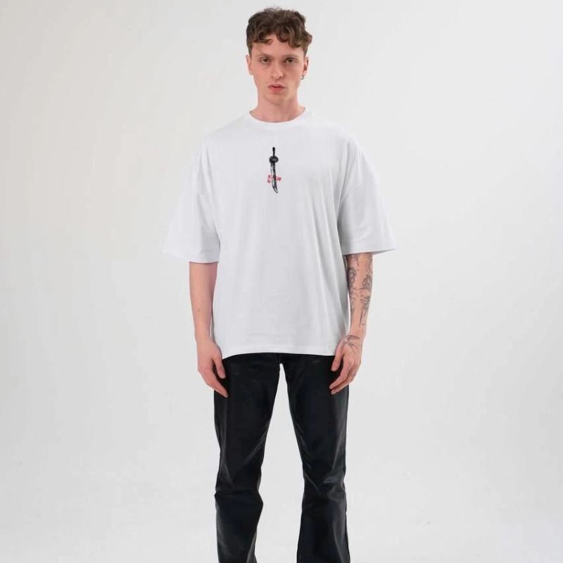 Erkek Baskılı T-Shirt Kısa Kol Bisiklet Yaka Regular Fit Rahat Kalıp Günlük Tişört - Beyaz