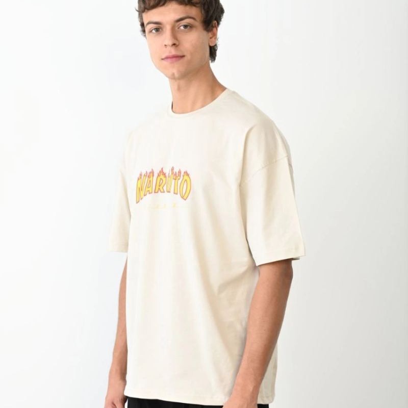 Erkek Baskılı T-Shirt Kısa Kol Bisiklet Yaka Regular Fit Rahat Kalıp Günlük Tişört - Beyaz