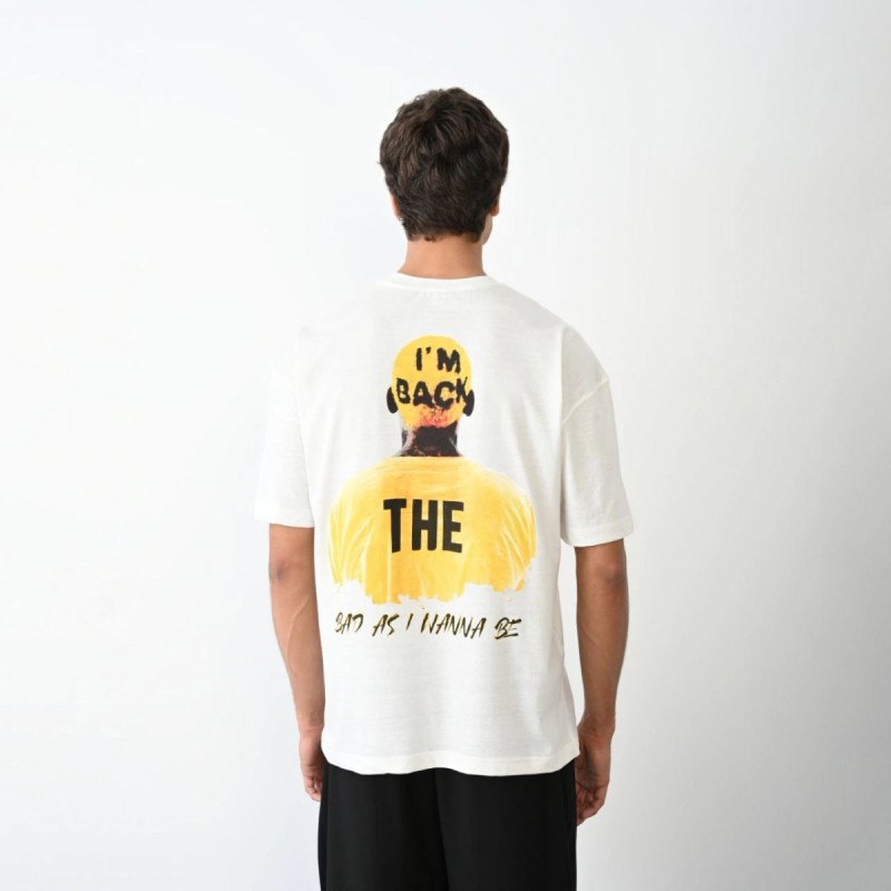 Erkek Baskılı T-Shirt Kısa Kol Bisiklet Yaka Regular Fit Rahat Kalıp Günlük Tişört- Beyaz