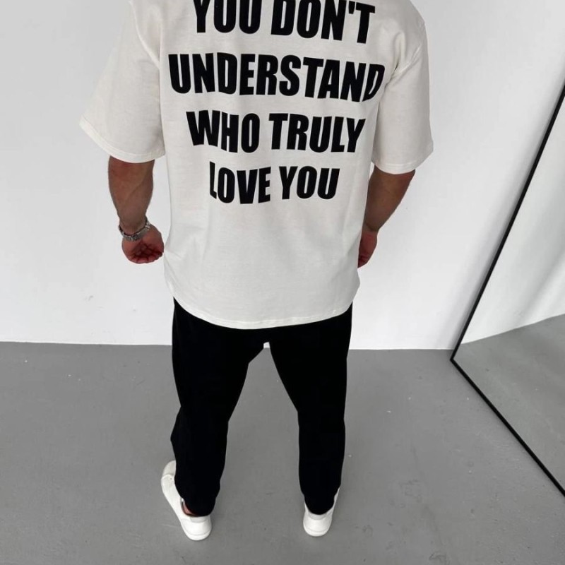 Erkek Baskılı T-Shirt Kısa Kol Bisiklet Yaka Regular Fit Rahat Kalıp Günlük Tişört - Beyaz