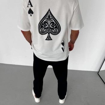Erkek Baskılı T-Shirt Kısa Kol Bisiklet Yaka Regular Fit Rahat Kalıp Günlük Tişört - Beyaz