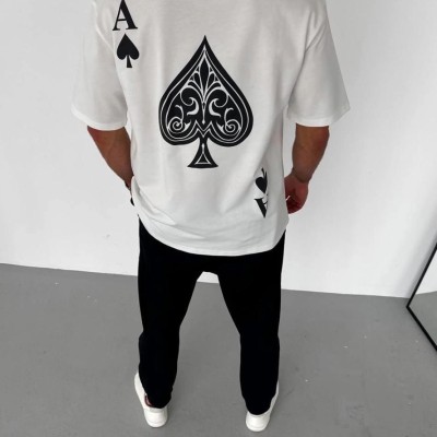 Erkek Baskılı T-Shirt Kısa Kol Bisiklet Yaka Regular Fit Rahat Kalıp Günlük Tişört - Beyaz