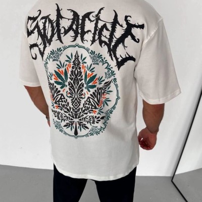 Erkek Baskılı T-Shirt Kısa Kol Bisiklet Yaka Regular Fit Rahat Kalıp Günlük Tişört - Beyaz