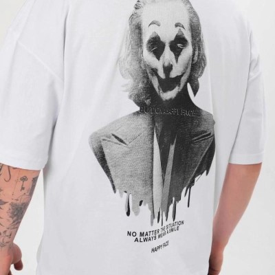 Erkek Baskılı T-Shirt Kısa Kol Bisiklet Yaka Regular Fit Rahat Kalıp Günlük Tişört - Beyaz
