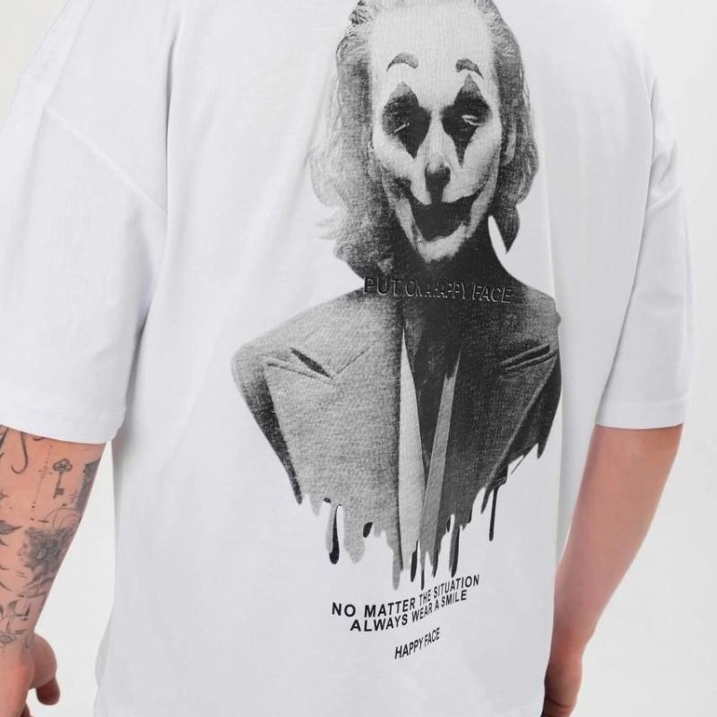 Erkek Baskılı T-Shirt Kısa Kol Bisiklet Yaka Regular Fit Rahat Kalıp Günlük Tişört - Beyaz