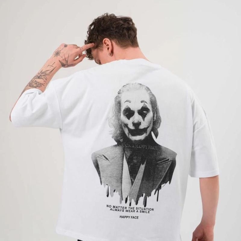 Erkek Baskılı T-Shirt Kısa Kol Bisiklet Yaka Regular Fit Rahat Kalıp Günlük Tişört - Beyaz