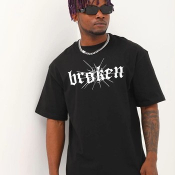Erkek Baskılı T-Shirt Kısa Kol Bisiklet Yaka Regular Fit Rahat Kalıp Günlük Tişört - Siyah
