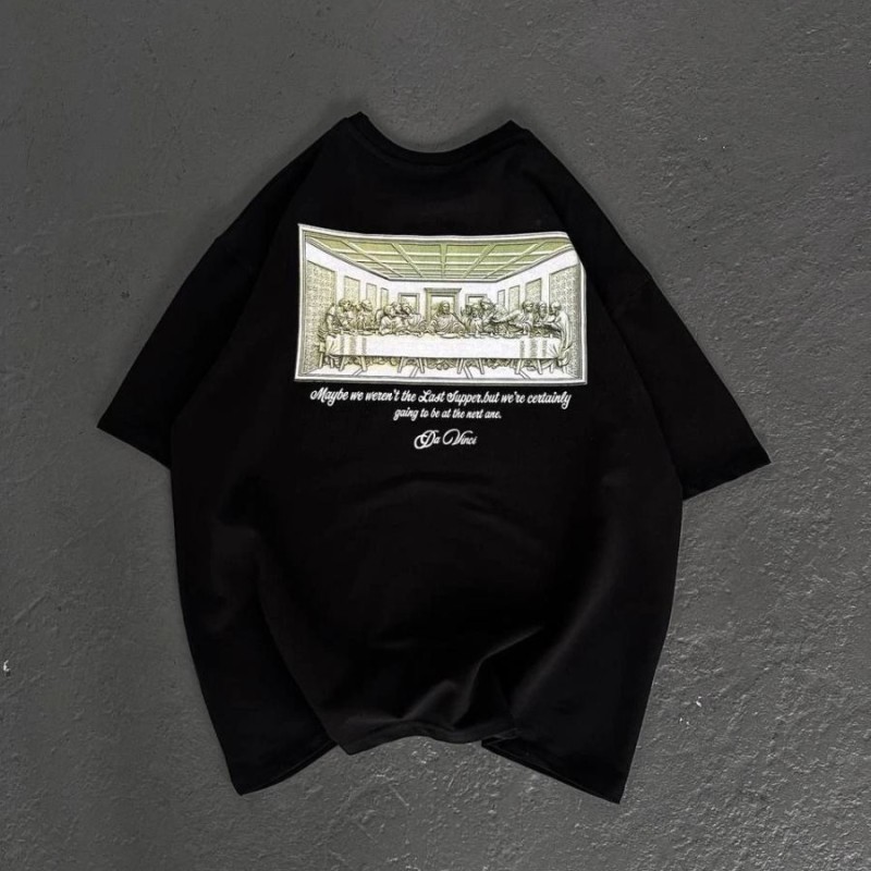 Erkek Baskılı T-Shirt Kısa Kol Bisiklet Yaka Regular Fit Rahat Kalıp Günlük Tişört - Siyah