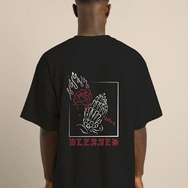 Erkek Baskılı T-Shirt Kısa Kol Bisiklet Yaka Regular Fit Rahat Kalıp Günlük Tişört - Siyah
