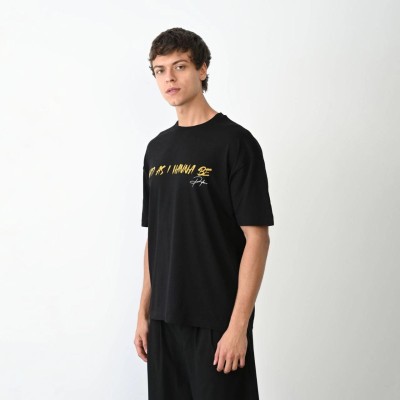 Erkek Baskılı T-Shirt Kısa Kol Bisiklet Yaka Regular Fit Rahat Kalıp Günlük Tişört - Siyah
