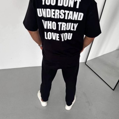 Erkek Baskılı T-Shirt Kısa Kol Bisiklet Yaka Regular Fit Rahat Kalıp Günlük Tişört - Siyah
