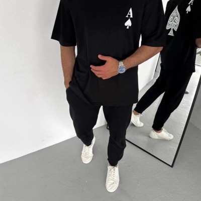 Erkek Baskılı T-Shirt Kısa Kol Bisiklet Yaka Regular Fit Rahat Kalıp Günlük Tişört - Siyah